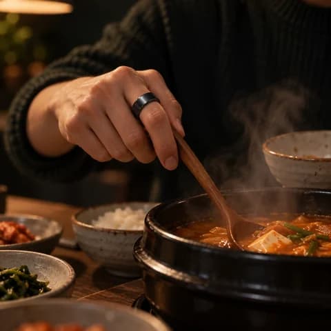 저녁, 찌개를 뜨는 손의 시그링