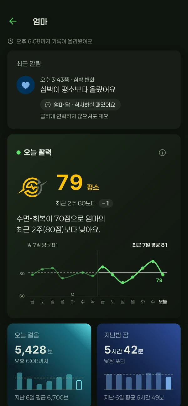 소중한 사람 챙기기 화면